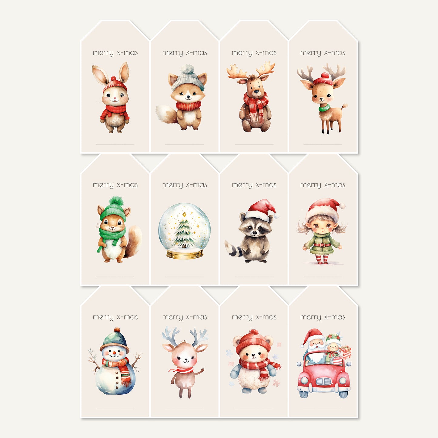 Kerstlabels Merry X-mas